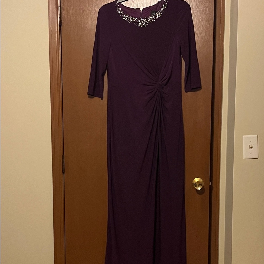 Alex Evenings 3/4 Sleeve Purple Dress with Embellished Neckline